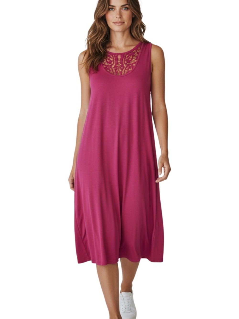 Lane Bryant Sleeveless Lace-Yoke Midi Chemise - Fuchsia